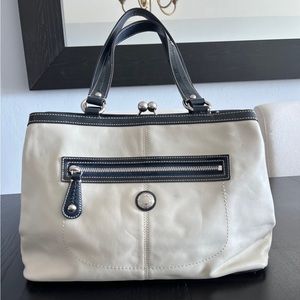 Coach Framed Blue Ivory Leather Handbag